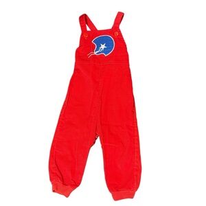 🏈 VINTAGE Red Corduroy Toddler Overalls – Football Helmet Patch